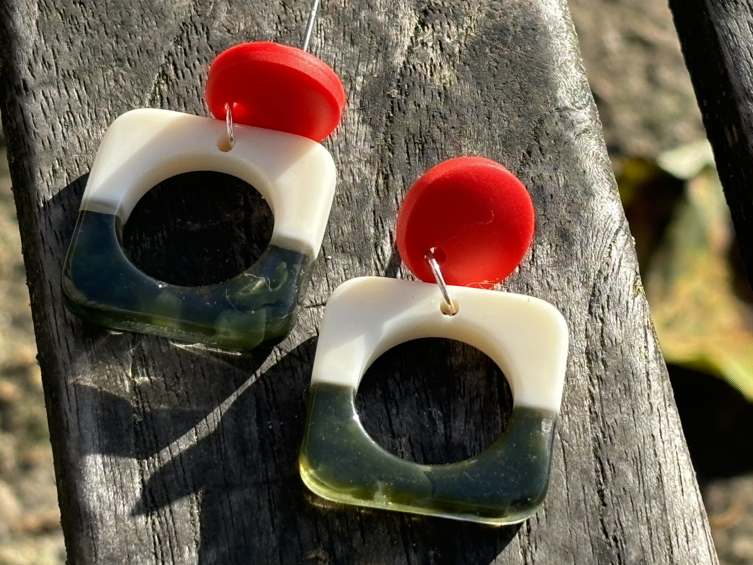 Green Round Square Earrings