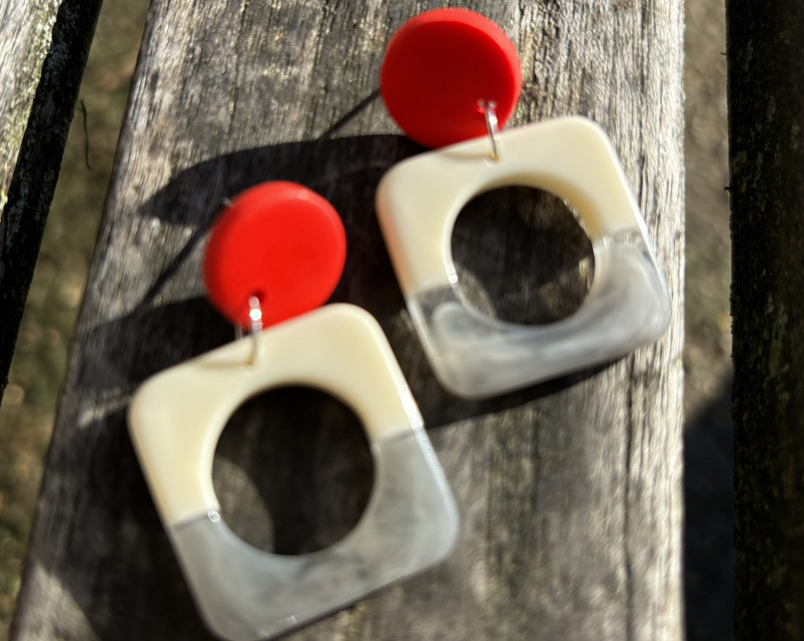 Round Square Grey Earrings for sale