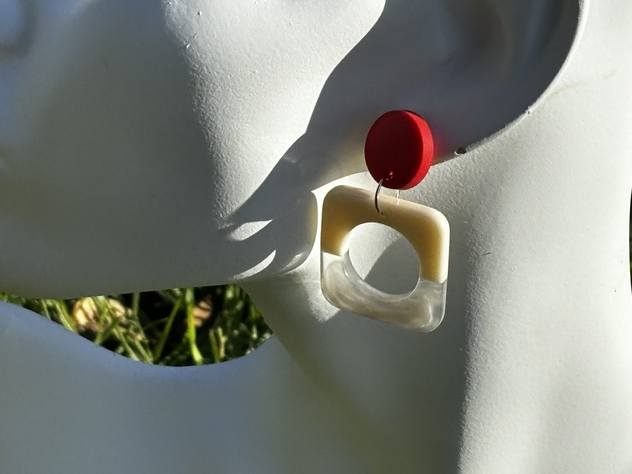 Round Square Earrings in Grey - Image 3