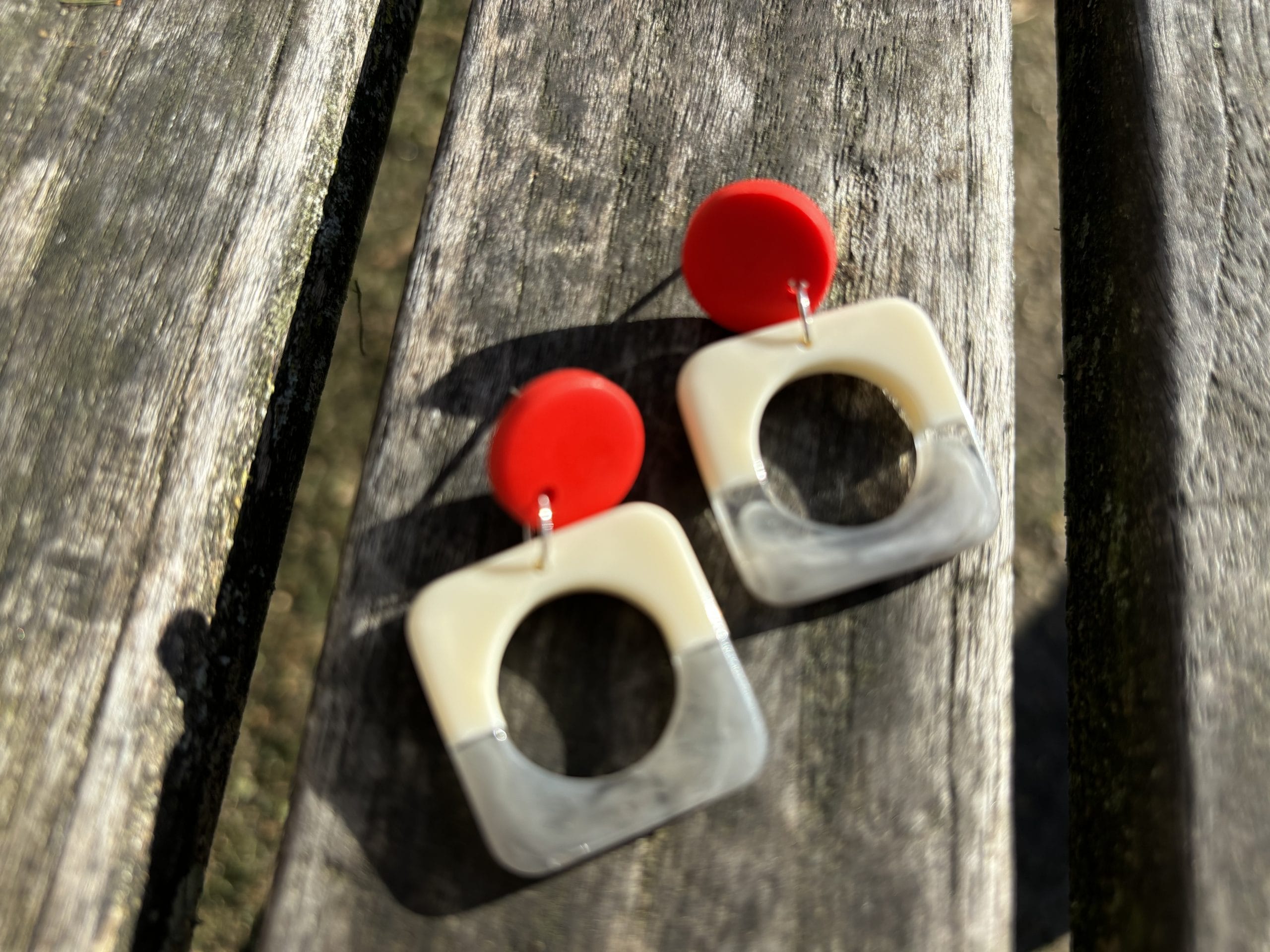 Round Square Earrings in Grey - Image 4