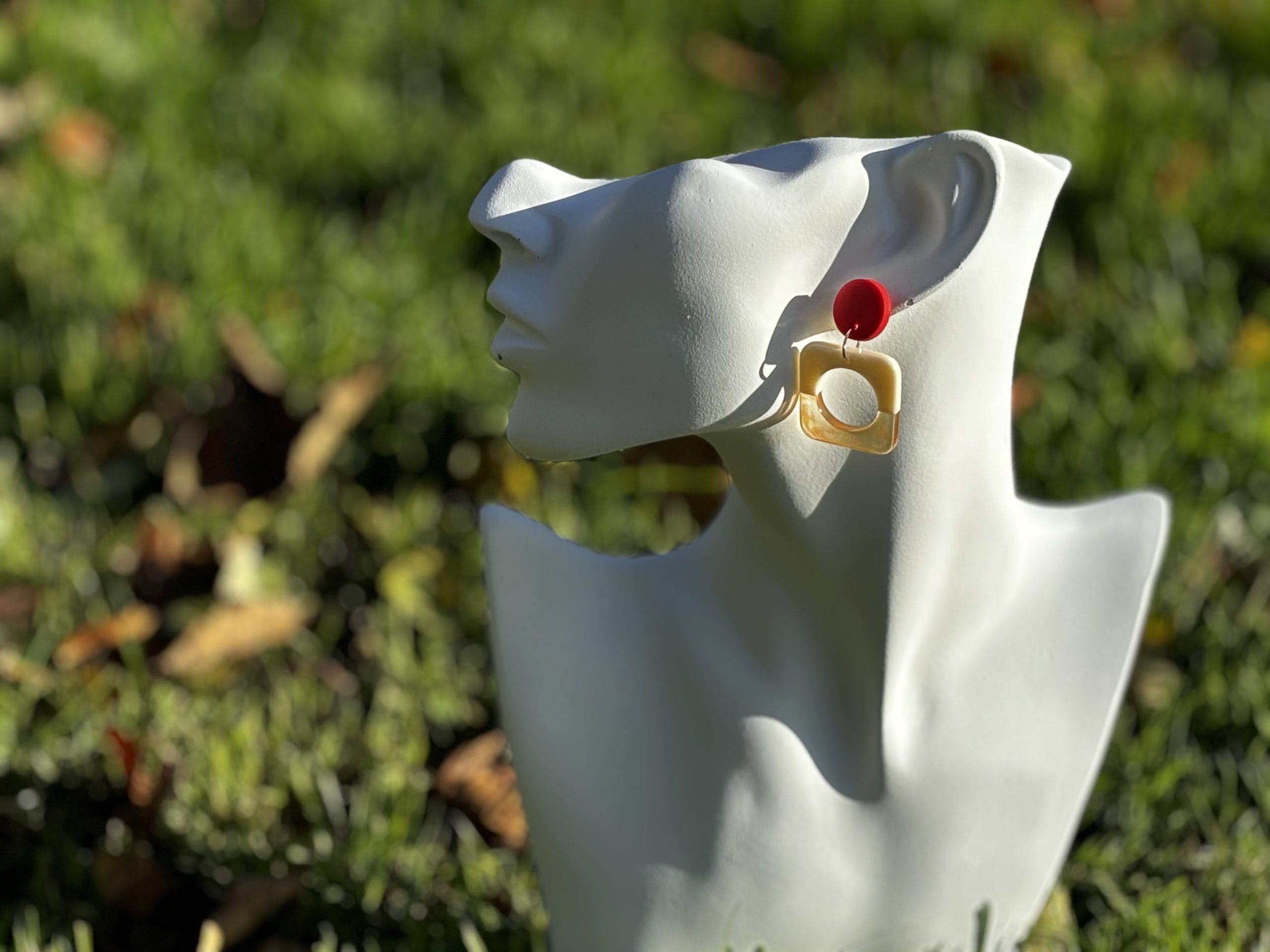 Round Square Earrings in Yellow - Image 4