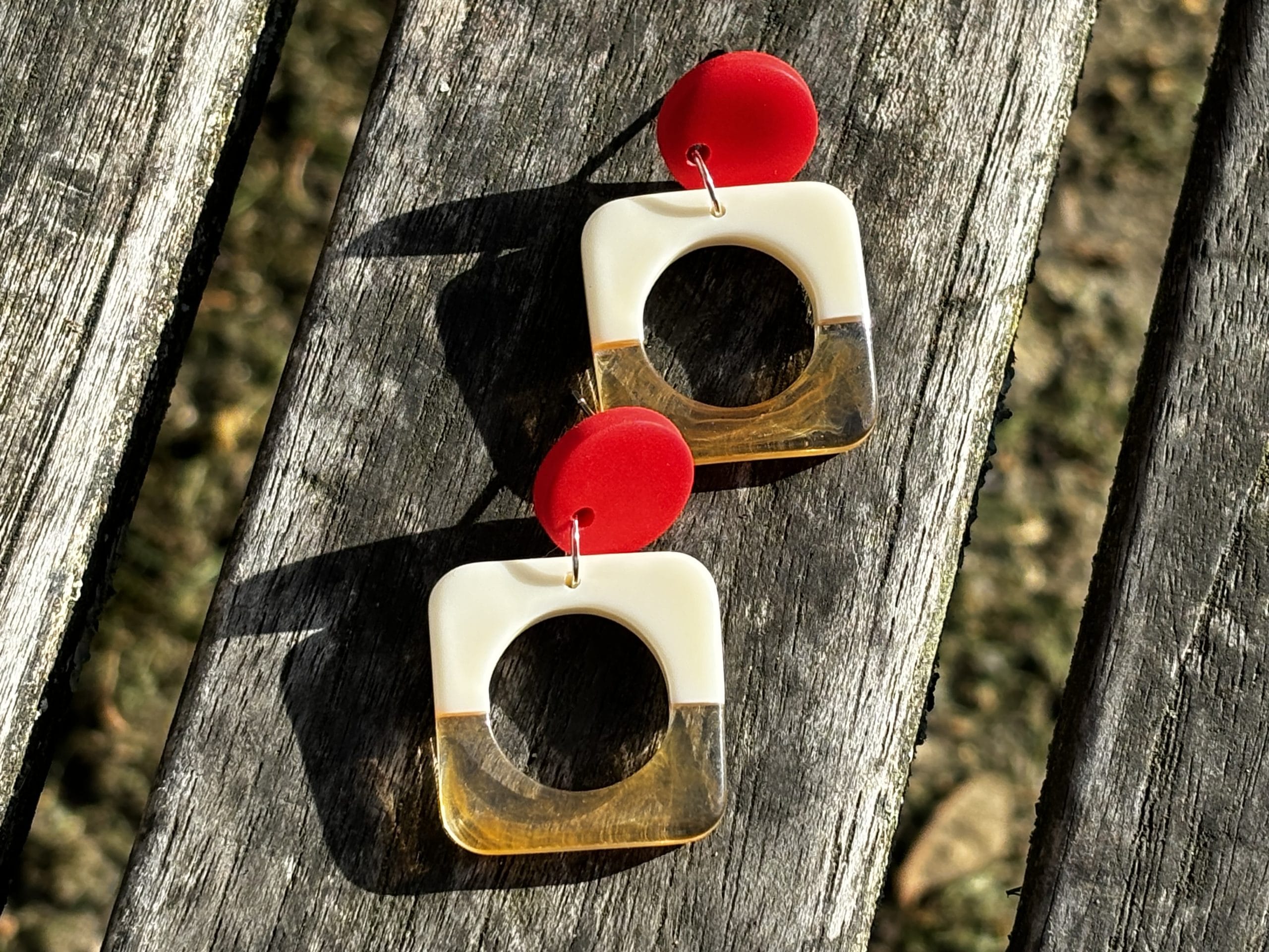 Round Square Earrings in Yellow - Image 3